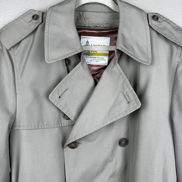 VTG London Fog Rain Trench Coat 40 Long Double Breasted Removable Fur Lining - Picture 4 of 8